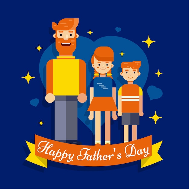 Счастливый день отца фон баннер плакат вектор папа с детьми дети сын дочь