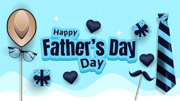 Happy fathers day background with glasses necktie and mustache on blue background