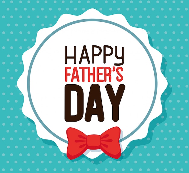 Happy fathers day card with bow tie in frame circular