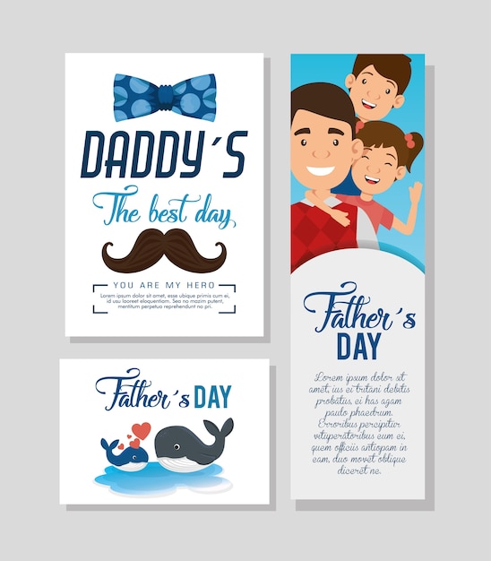 Vector happy fathers day card with calligraphy and accessory