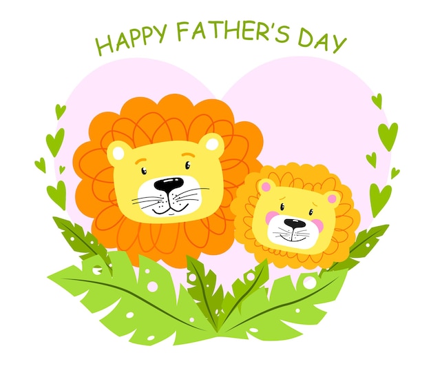 Happy fathers day card with cartoon lions