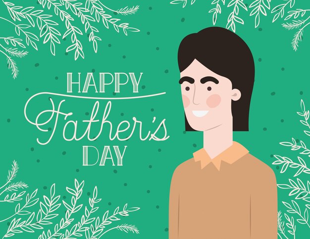 Happy fathers day card with dad and leafs plant decoration