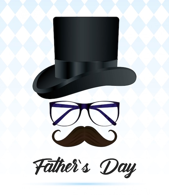 Happy fathers day card with elegant tophat and eyeglasses