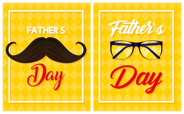 Happy fathers day card with mustache and eyeglasses