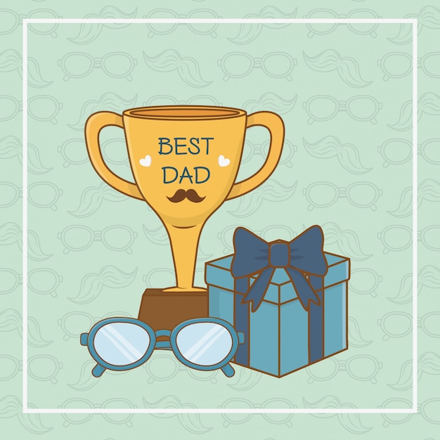 Vector happy fathers day card with trophy cup