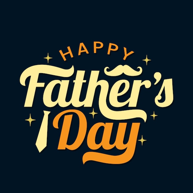 Happy fathers day colorful typography vector illustration with mustache tie and stars