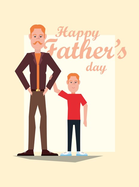 Happy fathers day design with cartoon father and his son