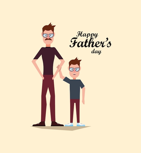 Happy fathers day design with young father and his son 