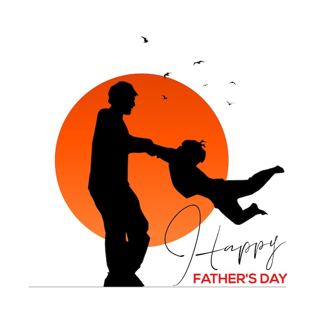 Happy fathers day father and son illustration and typography vector text design