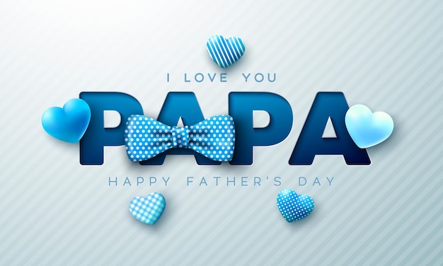 Happy fathers day greeting card design with dotted bow tie and heart on light background