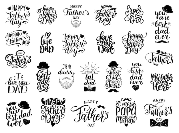 Vector happy fathers day hand lettering set in vector