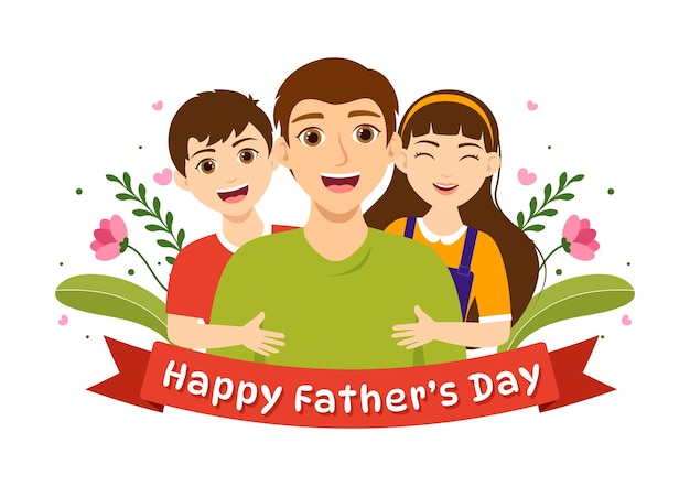 Happy Fathers Day Illustratie met vader en zijn zoon die samen spelen in Flat Kids Cartoon