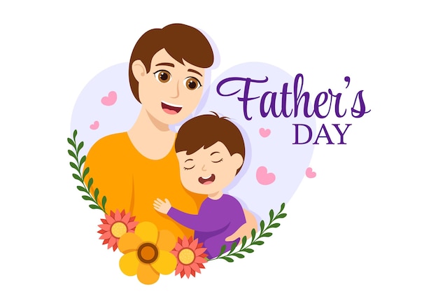 Happy Fathers Day Illustratie met vader en zijn zoon die samen spelen in Flat Kids Cartoon