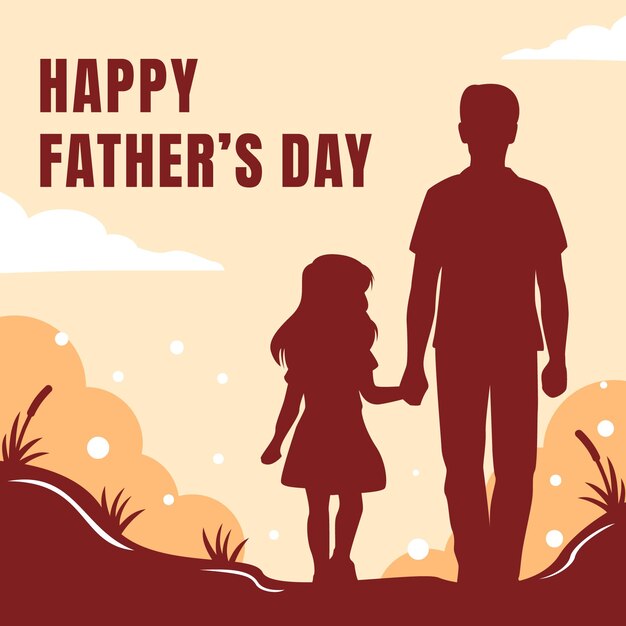 Happy fathers day illustration father with kids holding hands suitable for banner background