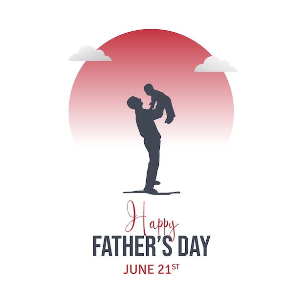 Happy fathers day june 21st with father and child silhouette on sunset illustration background