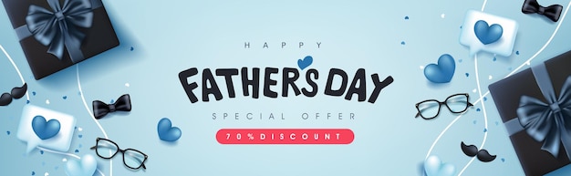 Vector happy fathers day-kaart met geschenkdoos op blauw