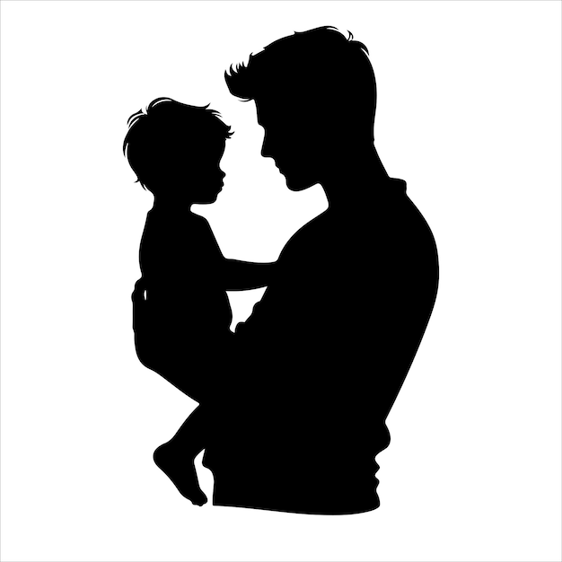 Вектор силуэта логотипа "Счастливого дня отца" с папой и детьми