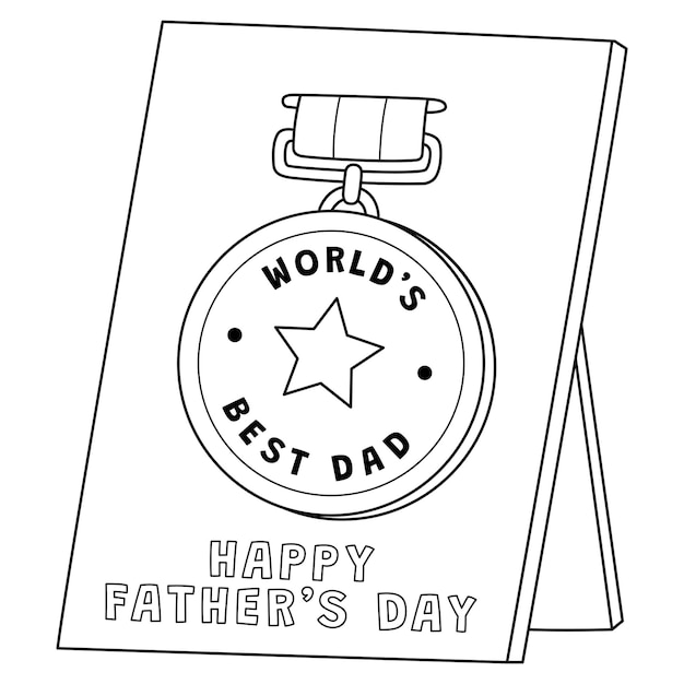 Happy Fathers Day Medal geïsoleerde kleurplaat