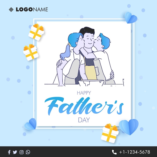 Happy Fathers Day poster of banner sjabloon met meisje en zoon Vaderdag post