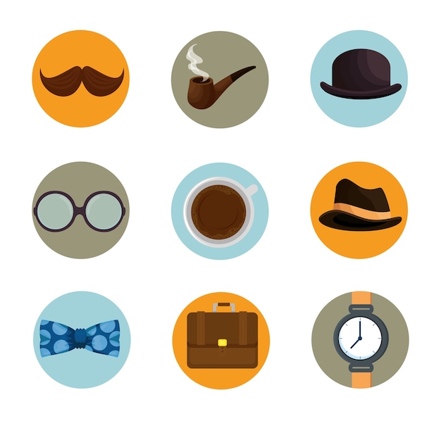 happy fathers day set accessories icons