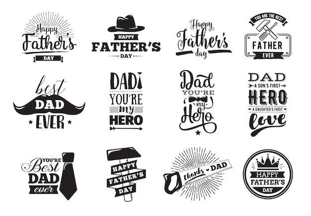 happy fathers day set vector typography