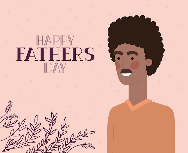 Happy fathers day text man cartoon and leaves