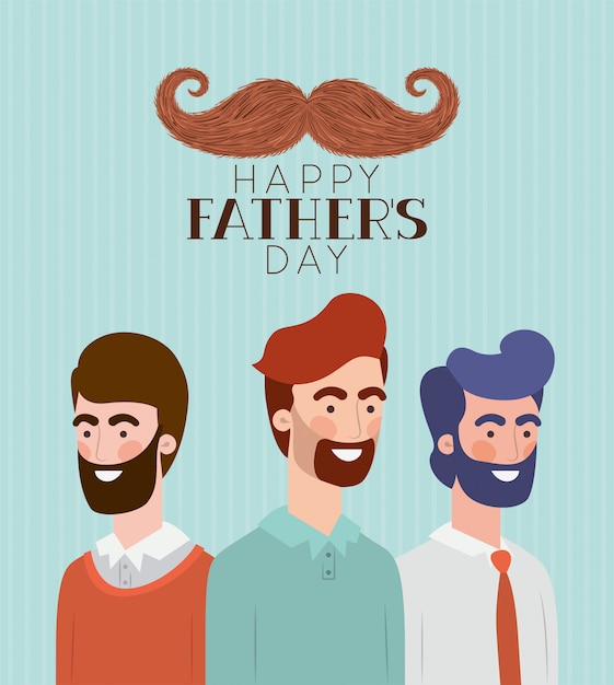 Happy fathers day text men cartoons and mustache