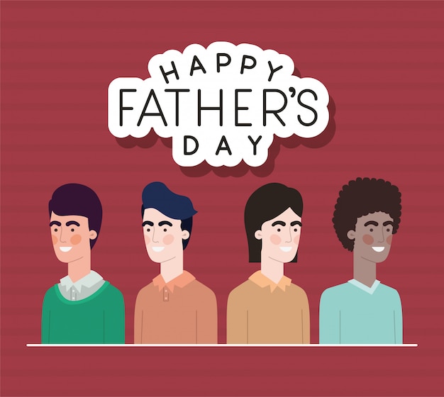 Happy fathers day text and men cartoons 