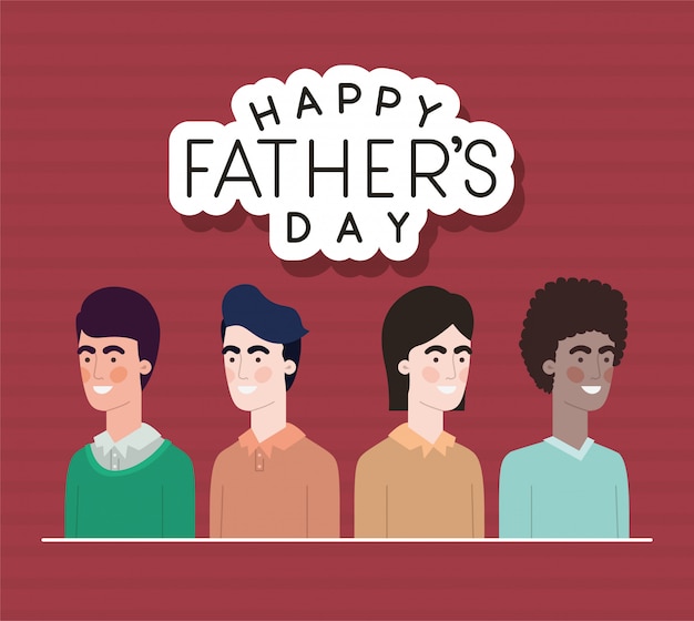 Happy fathers day text and men cartoons