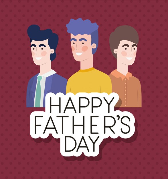 Happy fathers day text and men cartoons 