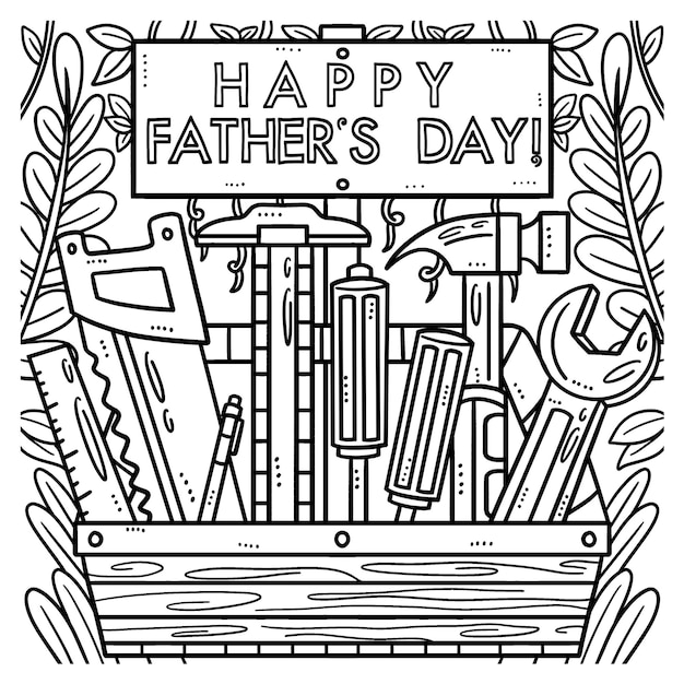 Happy Fathers Day Toolbox Isolated Coloring Page