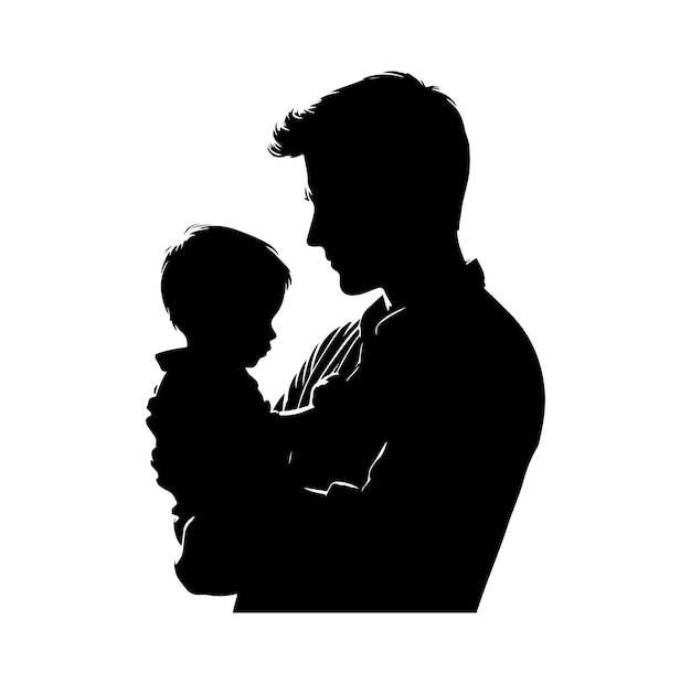 Happy fathers day with dad and children silhouette vector