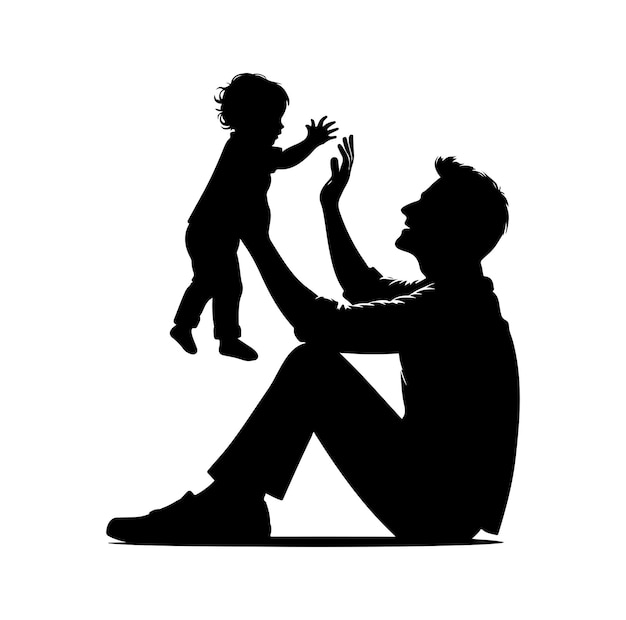 Happy fathers day with dad and children silhouette vector