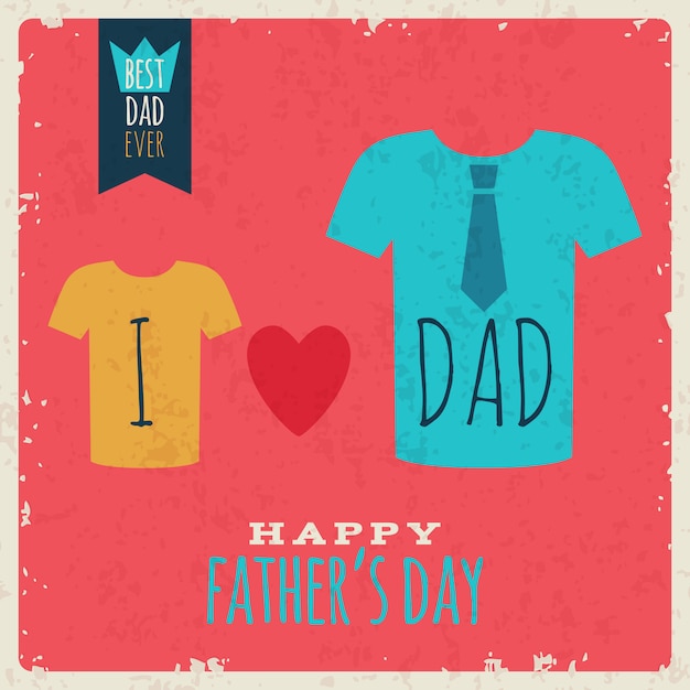 Vector happy fathes day vintage retro kaart met t-shirts en hart.