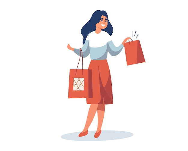 Happy female customer shopper or shopaholic with shopping bags The concept of shopping retail