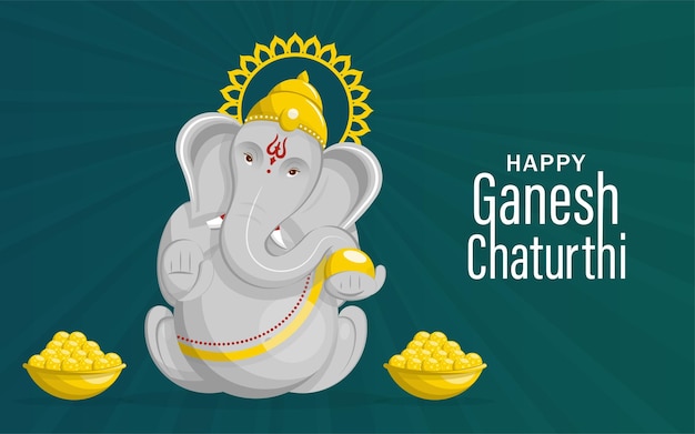 Happy festival of Ganesh Chaturthi with gold lord Ganesha illustration