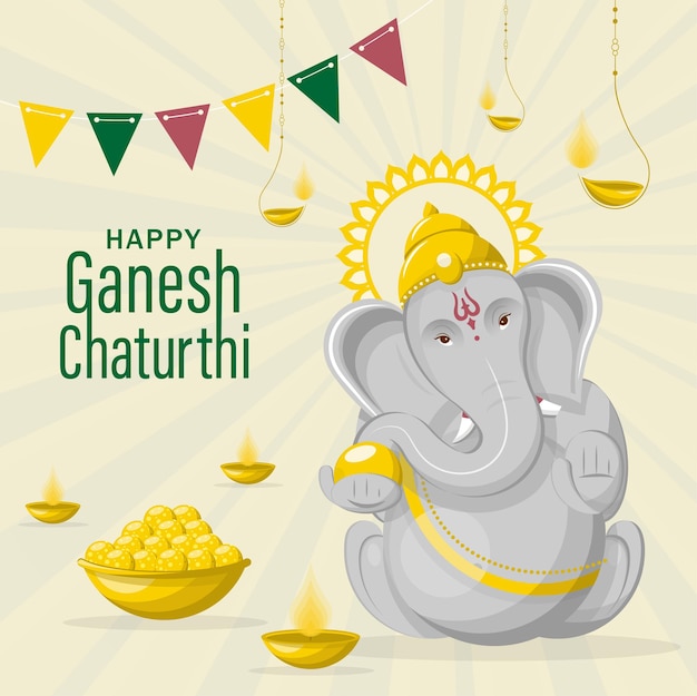 Happy festival of Ganesh Chaturthi with gold lord Ganesha illustration