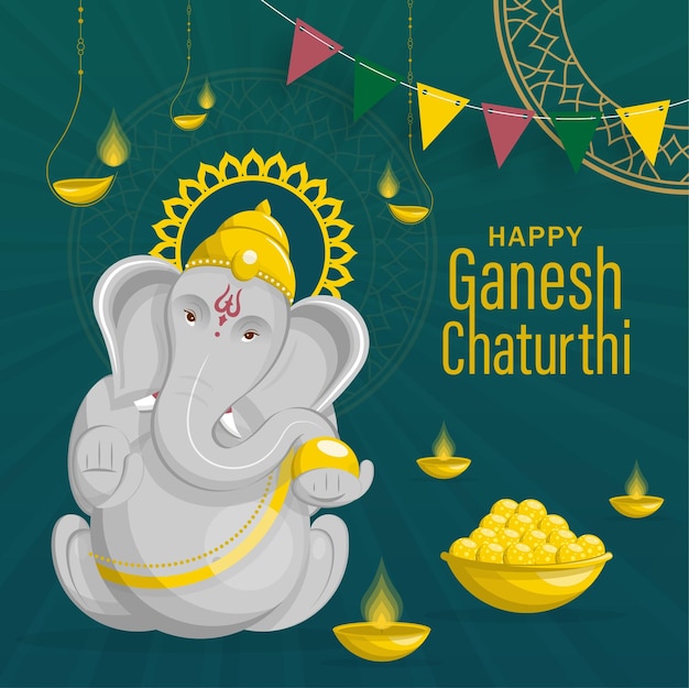 Happy festival of ganesh chaturthi with gold lord ganesha illustration