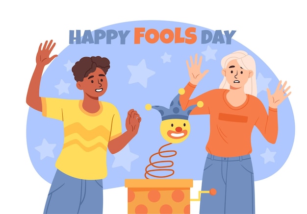Vector happy fools day poster holiday and festival april jokes and humor fun positive emotions and optimism