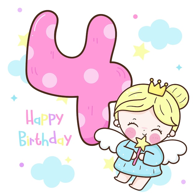 女の子の天使との幸せな4歳の誕生日番号