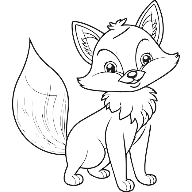 Happy fox cartoon outline illustration Coloring book for children vector drawing