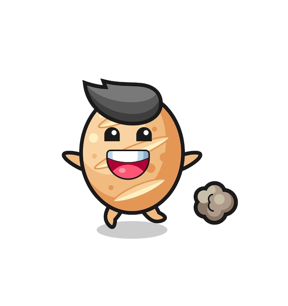 The happy french bread cartoon with running pose , cute design