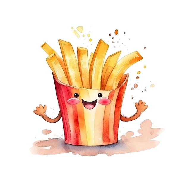 Happy French fries watercolor paint