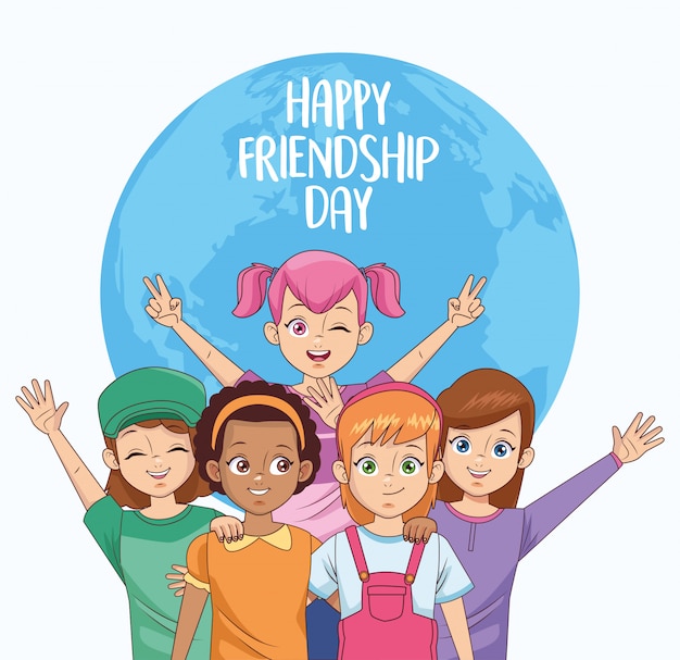 Happy friendship day celebration with group of girls