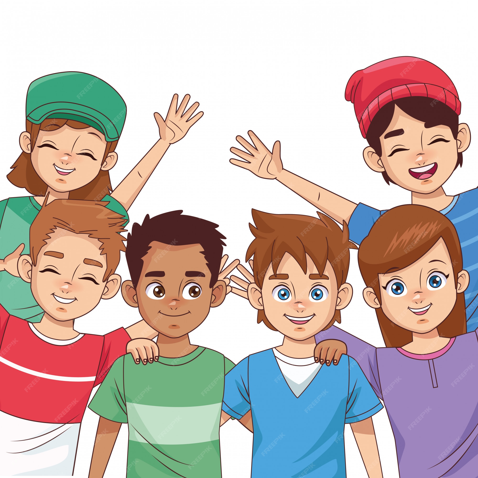 Premium Vector | Happy friendship day celebration with group of kids Premium Vector | Happy friendship day celebration with group of kids
