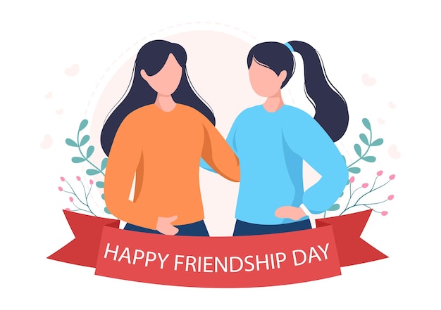 Happy Friendship Day Cute Cartoon Illustration with Young Boys and Girls