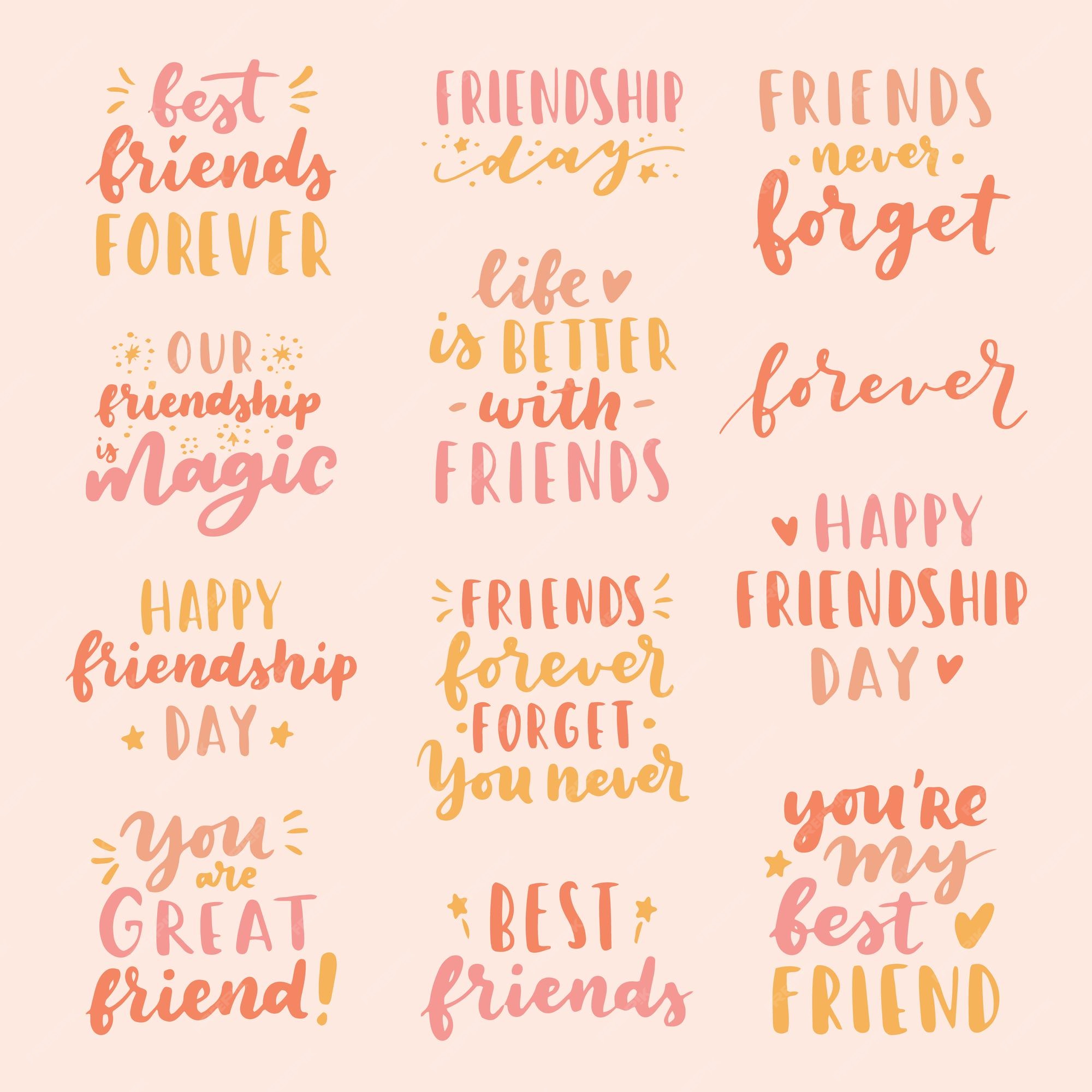 Premium Vector  Happy friendship day cute hand lettering best friends  forever greeting card typography template modern calligraphy design  elements quotes friend phrase