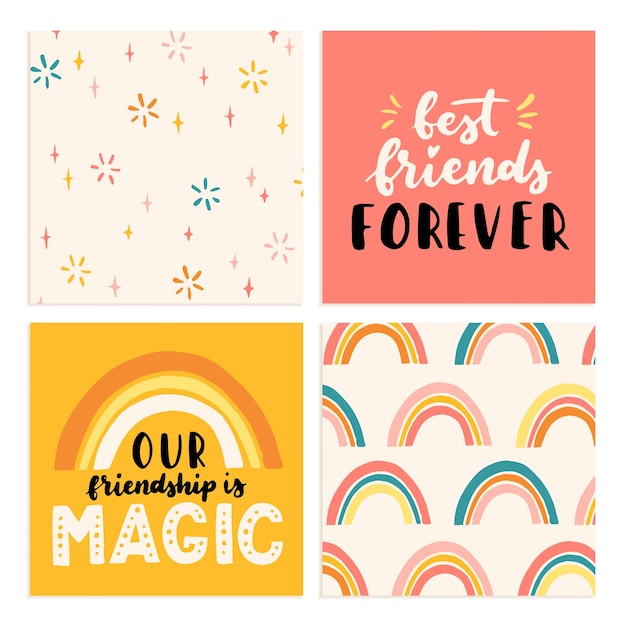 Happy Friendship Day cute hand lettering set Best friends forever Greeting card typography template Modern calligraphy design elements quotes friend phrase