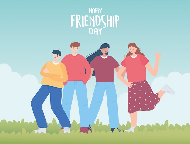 Happy friendship day, diverse friend group of people special event celebration