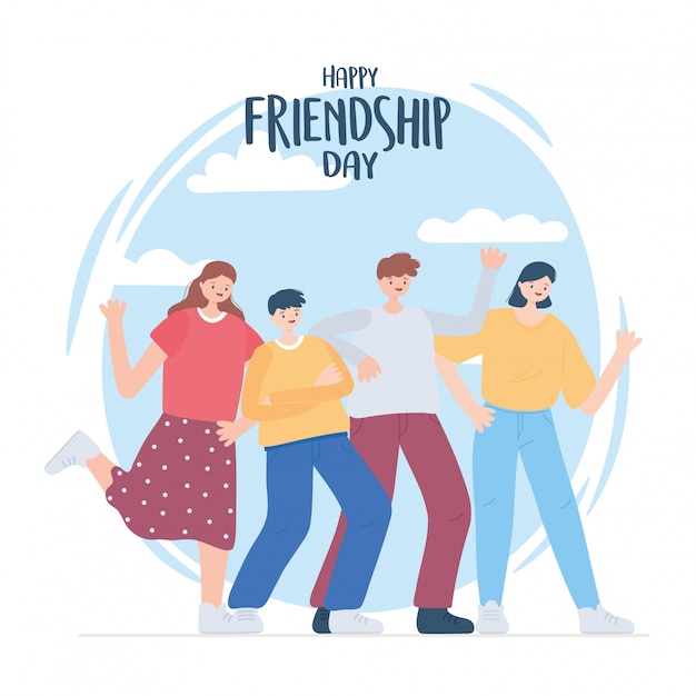 happy friendship day, diverse friend group of people special event celebration